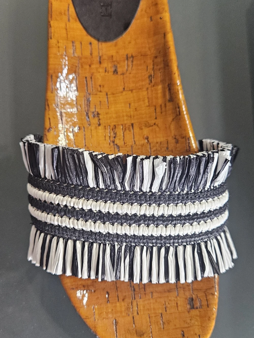 Coach Black and White Fringe Slide Mule